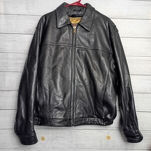 Marc‎ New York Andrew Marc Black Leather Bomber Jacket Men's Large Full Zip